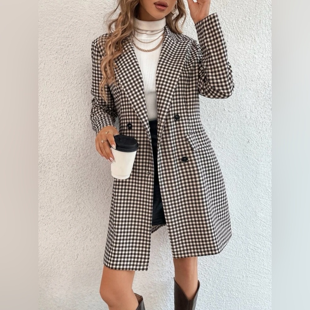 Gingham Print Flap Detail Blazer, size M